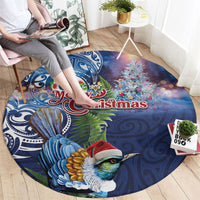 New Zealand Merry Christmas Round Carpet Maori Tribal Pattern with Xmas Tui Bird