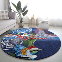 New Zealand Merry Christmas Round Carpet Maori Tribal Pattern with Xmas Tui Bird