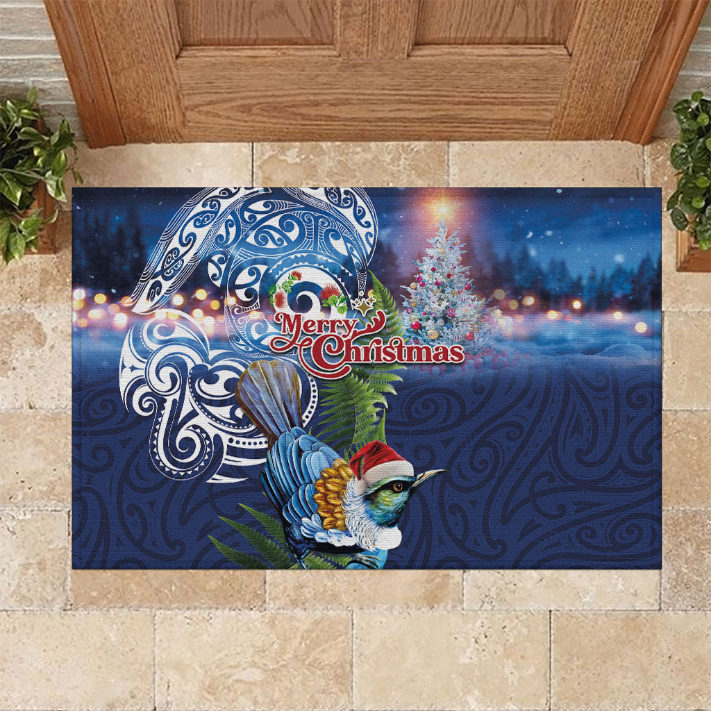 New Zealand Merry Christmas Rubber Doormat Maori Tribal Pattern with Xmas Tui Bird