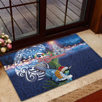 New Zealand Merry Christmas Rubber Doormat Maori Tribal Pattern with Xmas Tui Bird