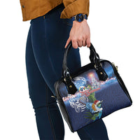 New Zealand Merry Christmas Shoulder Handbag Maori Tribal Pattern with Xmas Tui Bird