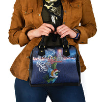 New Zealand Merry Christmas Shoulder Handbag Maori Tribal Pattern with Xmas Tui Bird