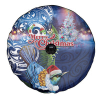 New Zealand Merry Christmas Spare Tire Cover Maori Tribal Pattern with Xmas Tui Bird