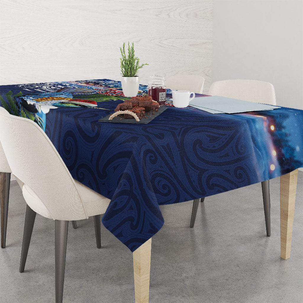 New Zealand Merry Christmas Tablecloth Maori Tribal Pattern with Xmas Tui Bird