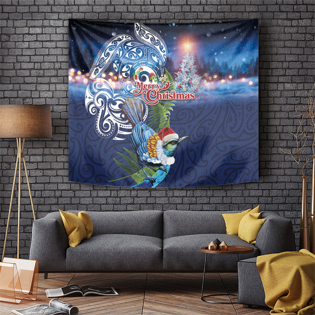New Zealand Merry Christmas Tapestry Maori Tribal Pattern with Xmas Tui Bird
