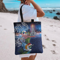 New Zealand Merry Christmas Tote Bag Maori Tribal Pattern with Xmas Tui Bird