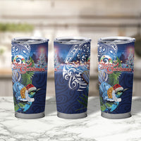 New Zealand Merry Christmas Tumbler Cup Maori Tribal Pattern with Xmas Tui Bird
