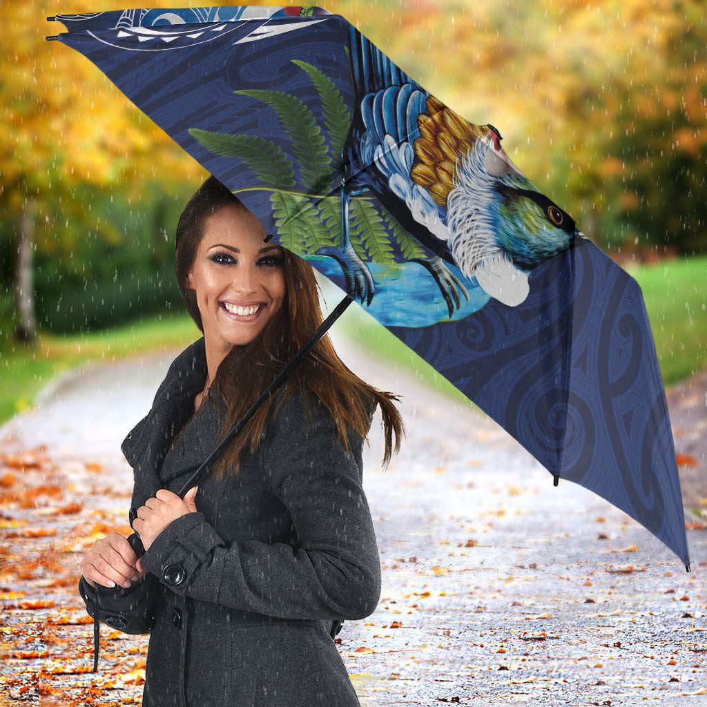 New Zealand Merry Christmas Umbrella Maori Tribal Pattern with Xmas Tui Bird