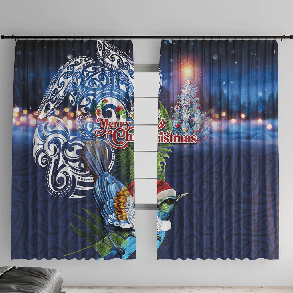 New Zealand Merry Christmas Window Curtain Maori Tribal Pattern with Xmas Tui Bird LT03 With Hooks Multicolor - Polynesian Pride