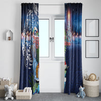 New Zealand Merry Christmas Window Curtain Maori Tribal Pattern with Xmas Tui Bird
