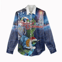 New Zealand Merry Christmas Women Casual Shirt Maori Tribal Pattern with Xmas Tui Bird