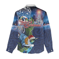 New Zealand Merry Christmas Women Casual Shirt Maori Tribal Pattern with Xmas Tui Bird