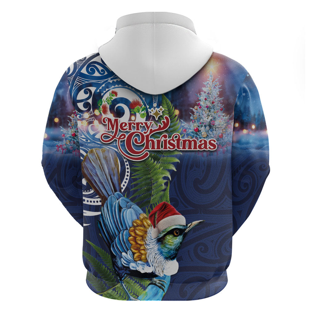 New Zealand Merry Christmas Zip Hoodie Maori Tribal Pattern with Xmas Tui Bird