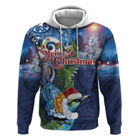 New Zealand Merry Christmas Zip Hoodie Maori Tribal Pattern with Xmas Tui Bird