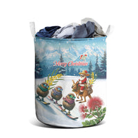 New Zealand and Australia Merry Christmas Laundry Basket Kiwi Birds Skiing and Koala Santa Riding Kangaroo