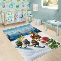 New Zealand and Australia Merry Christmas Area Rug Kiwi Birds Skiing and Koala Santa Riding Kangaroo