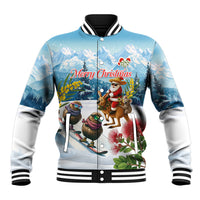 New Zealand and Australia Merry Christmas Baseball Jacket Kiwi Birds Skiing and Koala Santa Riding Kangaroo