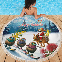 New Zealand and Australia Merry Christmas Beach Blanket Kiwi Birds Skiing and Koala Santa Riding Kangaroo
