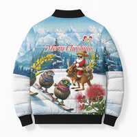 New Zealand and Australia Merry Christmas Bomber Puffer Jacket Kiwi Birds Skiing and Koala Santa Riding Kangaroo
