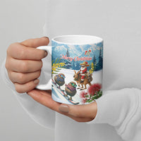 New Zealand and Australia Merry Christmas Ceramic Mug Kiwi Birds Skiing and Koala Santa Riding Kangaroo