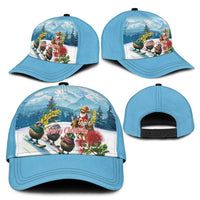 New Zealand and Australia Merry Christmas Classic Cap Kiwi Birds Skiing and Santa Riding Kangaroo with Koala