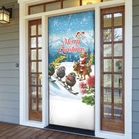 New Zealand and Australia Merry Christmas Door Cover Kiwi Birds Skiing and Koala Santa Riding Kangaroo