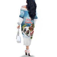 New Zealand and Australia Merry Christmas Family Matching Off The Shoulder Long Sleeve Dress and Hawaiian Shirt Kiwi Birds Skiing and Koala Santa Riding Kangaroo