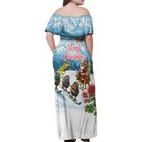 New Zealand and Australia Merry Christmas Family Matching Off Shoulder Maxi Dress and Hawaiian Shirt Kiwi Birds Skiing and Koala Santa Riding Kangaroo
