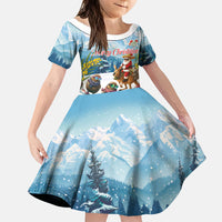 New Zealand and Australia Merry Christmas Family Matching Off Shoulder Short Dress and Hawaiian Shirt Kiwi Birds Skiing and Koala Santa Riding Kangaroo