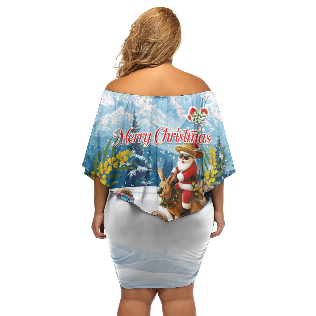 New Zealand and Australia Merry Christmas Family Matching Off Shoulder Short Dress and Hawaiian Shirt Kiwi Birds Skiing and Koala Santa Riding Kangaroo