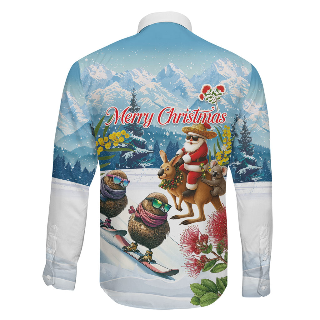 New Zealand and Australia Merry Christmas Family Matching Summer Maxi Dress and Hawaiian Shirt Kiwi Birds Skiing and Koala Santa Riding Kangaroo