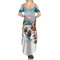 New Zealand and Australia Merry Christmas Family Matching Summer Maxi Dress and Hawaiian Shirt Kiwi Birds Skiing and Koala Santa Riding Kangaroo