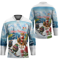 New Zealand and Australia Merry Christmas Hockey Jersey Kiwi Birds Skiing and Koala Santa Riding Kangaroo