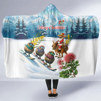 New Zealand and Australia Merry Christmas Hooded Blanket Kiwi Birds Skiing and Koala Santa Riding Kangaroo