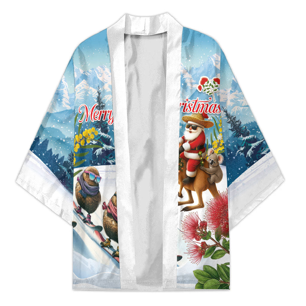 New Zealand and Australia Merry Christmas Kimono Kiwi Birds Skiing and Koala Santa Riding Kangaroo