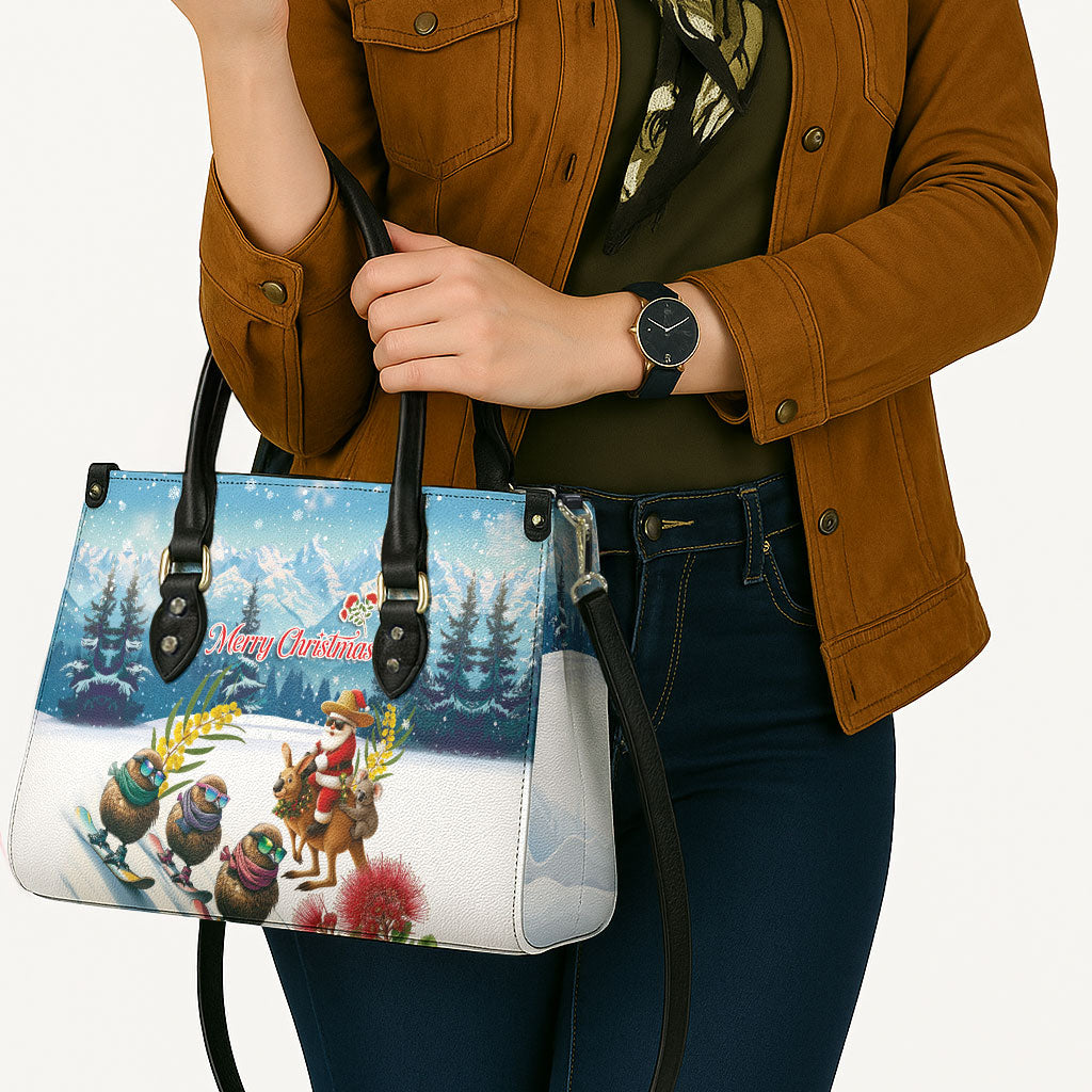 New Zealand and Australia Merry Christmas Leather Bag Kiwi Birds Skiing and Koala Santa Riding Kangaroo