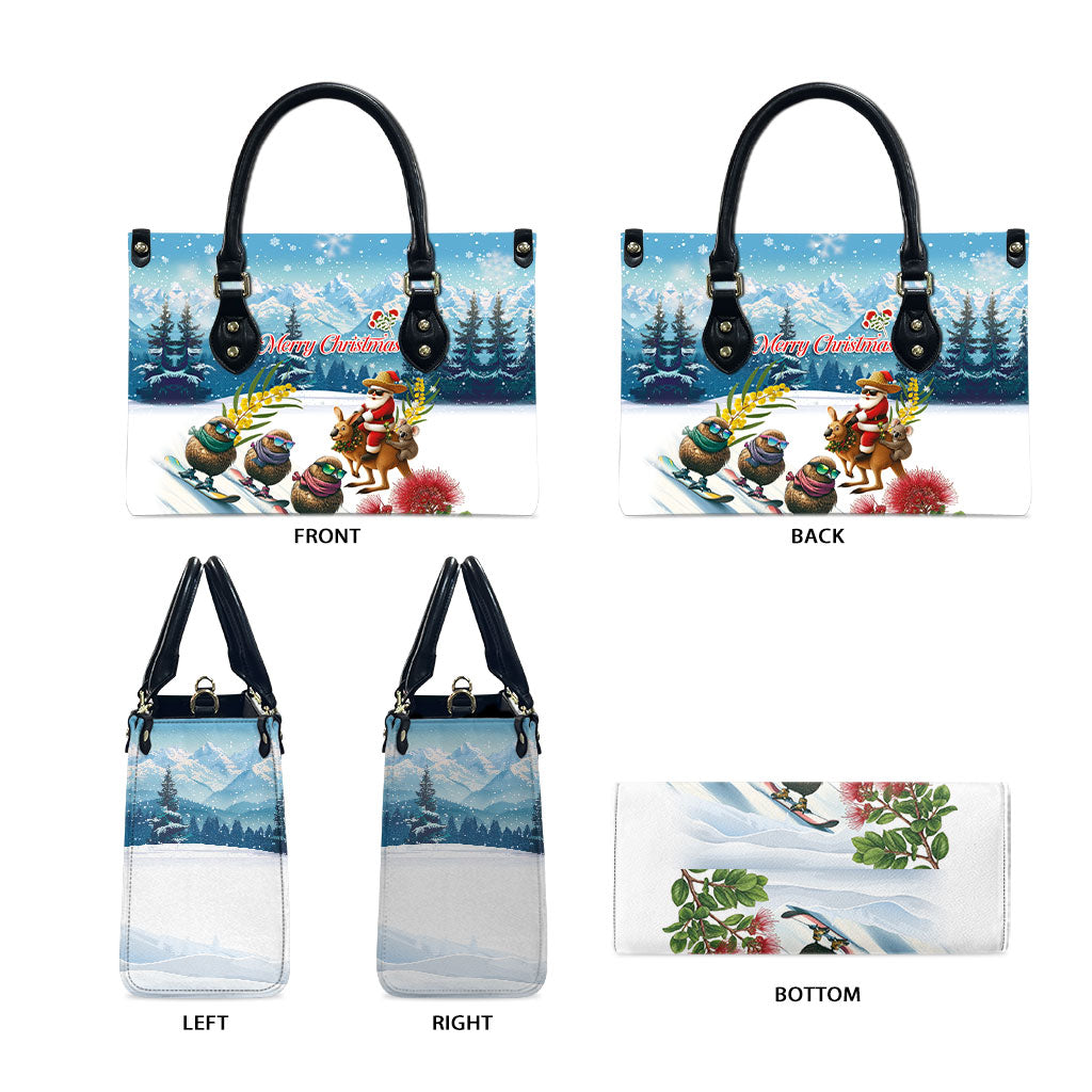 New Zealand and Australia Merry Christmas Leather Bag Kiwi Birds Skiing and Koala Santa Riding Kangaroo