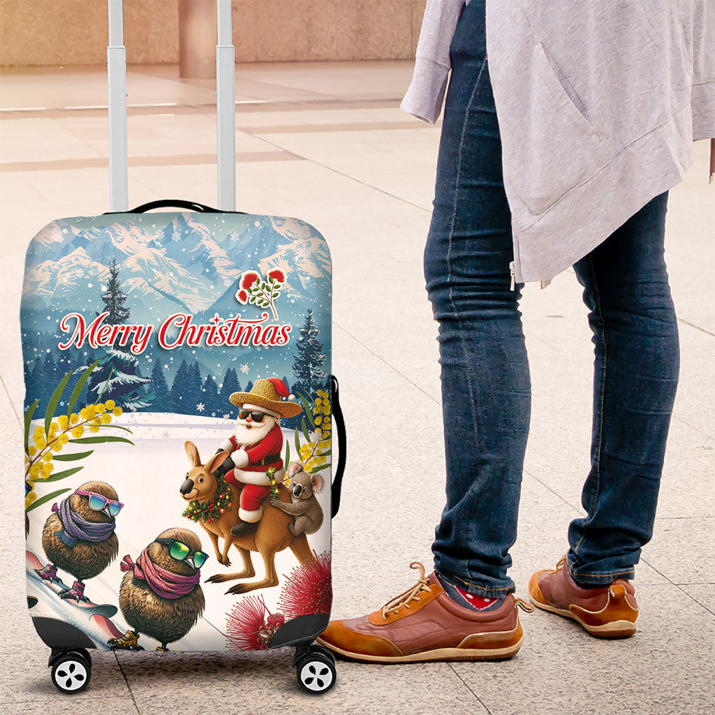New Zealand and Australia Merry Christmas Luggage Cover Kiwi Birds Skiing and Koala Santa Riding Kangaroo