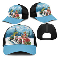 New Zealand and Australia Merry Christmas Mesh Trucker Cap Kiwi Birds Skiing and Santa Riding Kangaroo with Koala