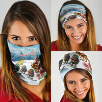 New Zealand and Australia Merry Christmas Neck Gaiter Kiwi Birds Skiing and Koala Santa Riding Kangaroo