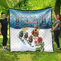 New Zealand and Australia Merry Christmas Quilt Kiwi Birds Skiing and Koala Santa Riding Kangaroo