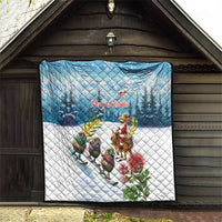 New Zealand and Australia Merry Christmas Quilt Kiwi Birds Skiing and Koala Santa Riding Kangaroo