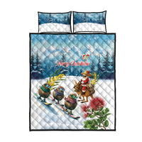 New Zealand and Australia Merry Christmas Quilt Bed Set Kiwi Birds Skiing and Koala Santa Riding Kangaroo