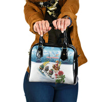 New Zealand and Australia Merry Christmas Shoulder Handbag Kiwi Birds Skiing and Koala Santa Riding Kangaroo