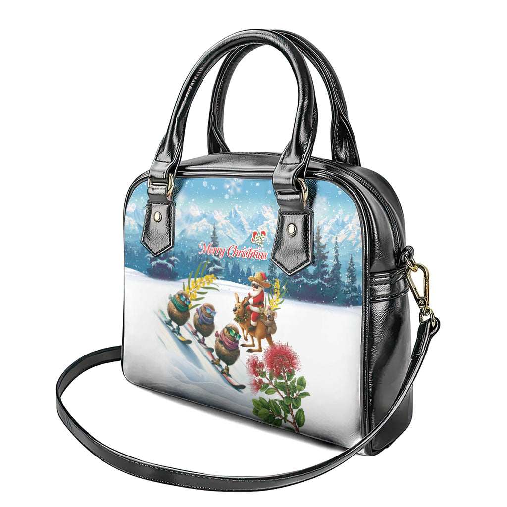 New Zealand and Australia Merry Christmas Shoulder Handbag Kiwi Birds Skiing and Koala Santa Riding Kangaroo