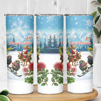 New Zealand and Australia Merry Christmas Skinny Tumbler Kiwi Birds Skiing and Koala Santa Riding Kangaroo