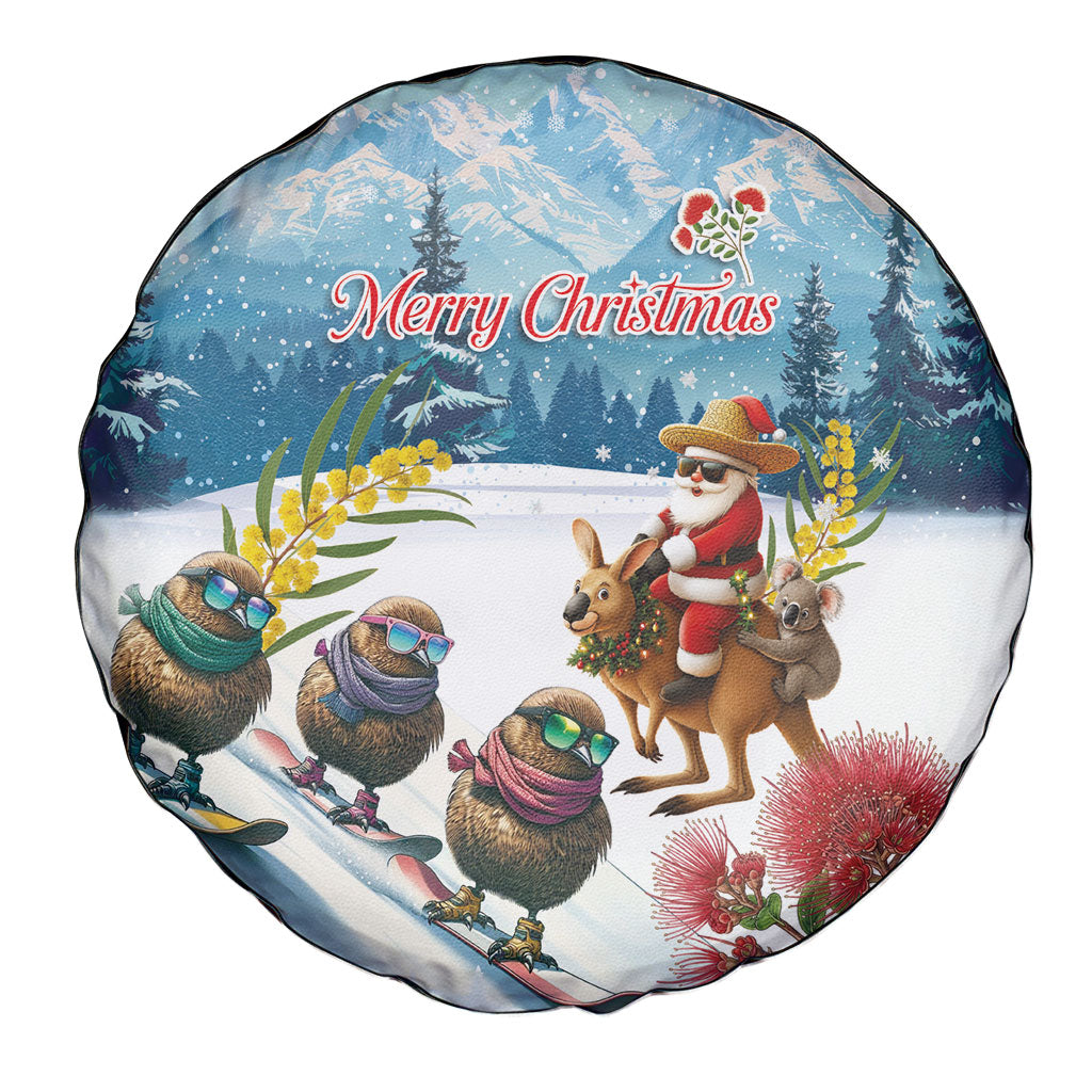 New Zealand and Australia Merry Christmas Spare Tire Cover Kiwi Birds Skiing and Koala Santa Riding Kangaroo