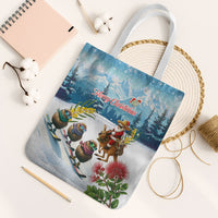 New Zealand and Australia Merry Christmas Tote Bag Kiwi Birds Skiing and Koala Santa Riding Kangaroo