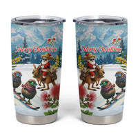 New Zealand and Australia Merry Christmas Tumbler Cup Kiwi Birds Skiing and Koala Santa Riding Kangaroo