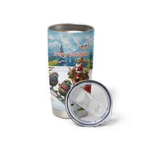 New Zealand and Australia Merry Christmas Tumbler Cup Kiwi Birds Skiing and Koala Santa Riding Kangaroo